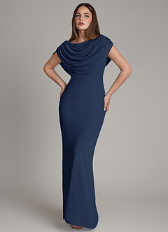 Azazie Hadley Robes de demoiselle d'honneur Robe Sirène en Mousseline de soie Plissée Bleu Marine Foncé image10