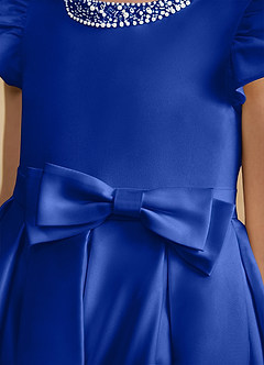 Azazie Pearl Flower Girl Dresses Royal Blue Ball-Gown Pleated Matte Satin Dress image7