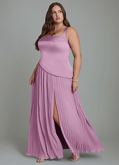 Azazie Stephanie Vestidos de damas de honor Vestido Glicinia de Satén Elástico de Línea A con Plisado image11
