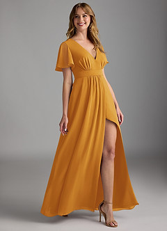 Azazie Zaniah Bridesmaid Dresses Butterscotch A-Line Chiffon Dress image3