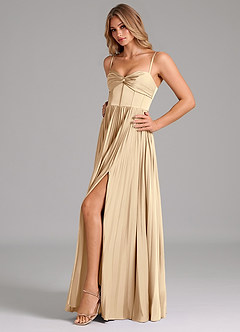 Azazie Tyla Bridesmaid Dresses Champagne A-Line Sweetheart Neckline Stretch Satin Dress image6