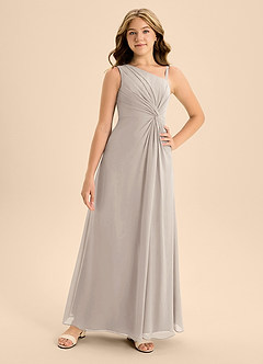 Azazie Brooke Junior Abito A-Line in Chiffon Spacco Laterale Gelo image4