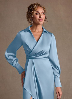 Azazie Jacinta Mère de la mariée Robes Robe Fourreau en Satin extensible Plissée Poudre Bleue image5