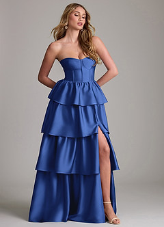 Azazie Faye Bridesmaid Dresses Royal Blue A-Line Ruched Stretch Satin Dress image4