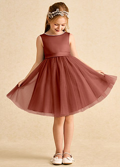 Azazie Jani Flower Girl Dresses Auburn A-Line Bow Tulle Dress image2
