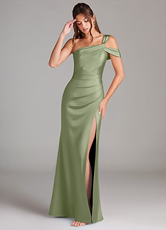 Azazie Wynter Bridesmaid Dresses Pistachio Sheath One Shoulder Stretch Satin Dress image3