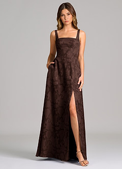 Azazie Debra Suknie dla druhen Linia A z kieszeniami Kwiatowe wypalenie Do ziemi Sukienka image5