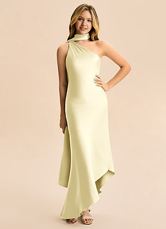 Azazie Briony Junior Etui Plissee Stretch-Satin Kleid Zitronensorbet image3