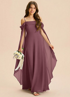 Azazie Moana Junior Linia A Pofałdowany Szyfon Długość podłogi Młodsza druhna Sukienka image3