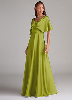 Azazie Pamela Bridesmaid Dresses Lemongrass A-Line Pleated Stretch Satin Dress image4