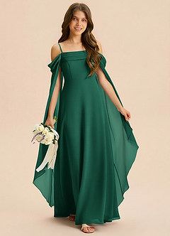 Azazie Moana Junior Linia A Pofałdowany Szyfon Długość podłogi Młodsza druhna Sukienka image3