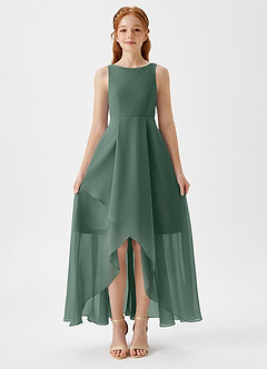 Azazie Lizette Junior Sea Moss A-Line Pleated Chiffon Dress image3
