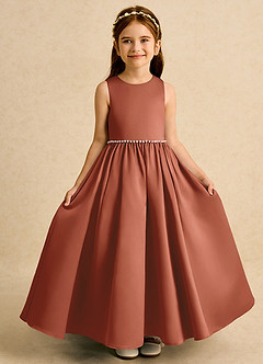 Azazie Daisies Robe Demoiselle D'honneur Fillette Robe Princesse en Mat Satiné Arc Auburn image5