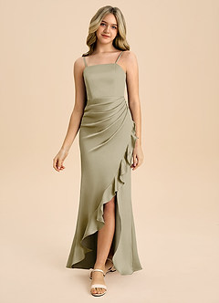 Azazie Buzzy Junior Abito Tubino in Raso Elasticizzato Plissettato Verde Muschio image5