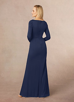 Azazie Risa Mère de la mariée Robes Robe Sirène en Maille Col V plissé Bleu Marine Foncé image3