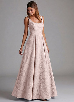 Azazie Amalie Bridesmaid Dresses Blushing Pink A-Line Pleated Floral Burnout Dress image5