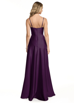Azazie Kayla Bridesmaid Dresses Grape Sheath Side Slit Stretch Satin Dress image2