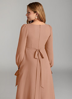 Azazie Leonia Junior Abito A-Line in Chiffon Con Tasche Champagne Rosa image6