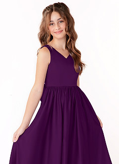 Azazie Hathaway Junior Grape A-Line Bow Matte Satin Dress image5