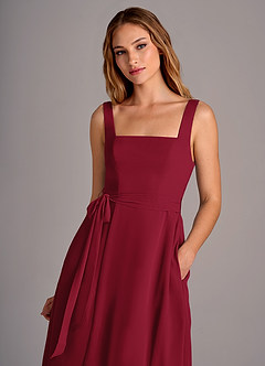 Azazie Deb Bridesmaid Dresses Burgundy A-Line with Pockets Chiffon Convertible Dress image2