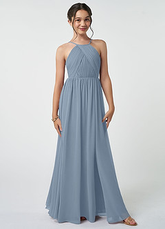 Azazie Leighton Junior Dusty Blue A-Line Pleated Chiffon Dress image2