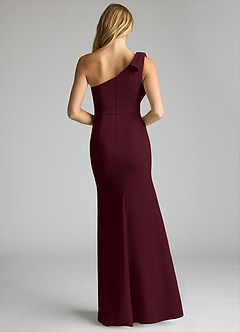 Azazie Rinna Bridesmaid Dresses Cabernet Mermaid One Shoulder Stretch Crepe Dress image4
