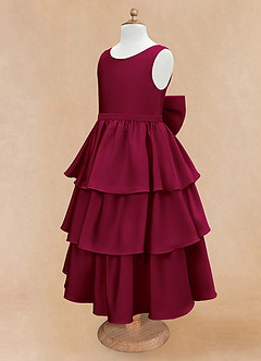 Azazie Margie Flower Girl Dresses Burgundy A-Line Bow Stretch Satin Dress image6