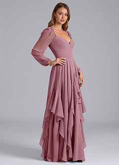 Azazie Karan Bridesmaid Dresses Vintage Mauve A-Line Long Sleeve Chiffon Dress image5