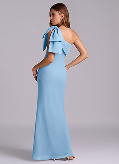 Azazie Yuanna Bridesmaid Dresses Powder Blue Mermaid One Shoulder Chiffon Dress image6