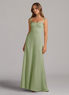 Azazie Amaris Bridesmaid Dresses Dusty Sage A-Line Corset Stretch Satin Dress image2