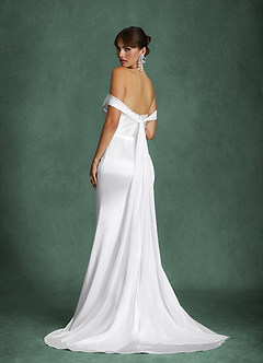 Azazie Darlene Wedding Dresses Diamond White Mermaid Off the Shoulder Metallic Satin Dress image2
