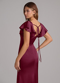 Azazie Elkie Brautjungfernkleider Meerjungfrau-Linie Rechteckiger Ausschnitt Stretch-Satin Kleid Maulbeerrot image7