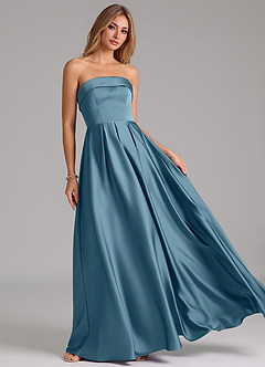Azazie Lucienne Probar vestidos en casa Vestido de Salvia Polvorienta de Satén Elástico de Corte en A Convertible con Sin tirantes image8