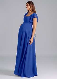 Azazie Bondi Maternity Bridesmaid Dresses A-Line Ruched Chiffon Floor-Length Dress image4