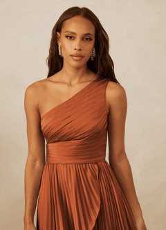Christian Siriano Bridal for Azazie 1008 Bridesmaid Dresses Cinnamon A-Line One Shoulder Stretch Satin Dress image8