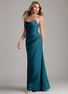 Azazie Lucille Bridesmaid Dresses Ink Blue Mermaid Strapless Stretch Satin Convertible Dress image3