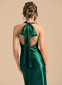 Azazie Velli Robes de demoiselle d'honneur Robe Fourreau en Satiné métallisé Col Haut émeraude image6