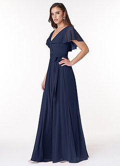 Azazie Jael Bridesmaid Dresses Dark Navy A-Line V-Neck Mesh Dress image7