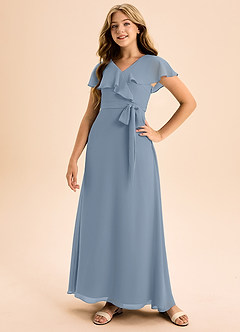 Azazie Lainey Junior Dusty Blue A-Line with Pockets Chiffon Dress image5