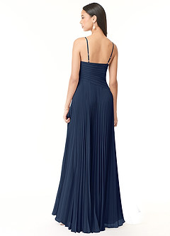 Azazie Vini Bridesmaid Dresses Dark Navy A-Line V-Neck Pleated Chiffon Dress image2