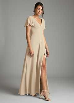 Azazie Kimber Vestidos de damas de honor Vestido de Champán de Gasa de Corte en A con Manga volante image6