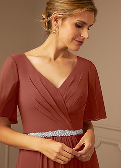 Azazie Tricia Kleider für die Brautmutter A-Linie V-Hals Gefaltet Chiffon Kleid Rotbraun image11