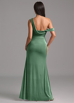 Azazie Madelyn Bridesmaid Dresses Eucalyptus Sheath One Shoulder Velvet Dress image6