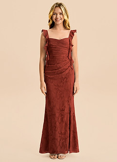Azazie Jessamine Junior Terracotta Mermaid Sweetheart Neckline Floral Burnout Dress image5
