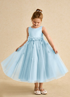 Azazie Lux Flower Girl Dresses Sky Blue A-Line Beaded Tulle Dress image3