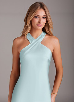 Azazie Doretta Robes de demoiselle d'honneur Robe Sirène en Satin extensible Plissée Brume image5