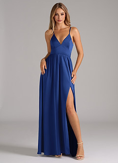 Azazie Aaida Bridesmaid Dresses Royal Blue A-Line Corset Stretch Satin Dress image1
