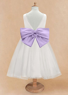 Azazie Seline Flower Girl Dresses Ivory Lilac A-Line Bow Tulle Dress image7
