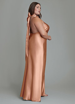 Azazie Velli Bridesmaid Dresses Bronzer Sheath High Neck Metallic Satin Dress image2