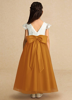 Azazie Pookie Flower Girl Dresses Butterscotch A-Line Lace Tulle Dress image5